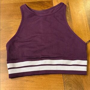 Spiritual Gangster Plum Ribbed Crop Tank with White Stripe Hem